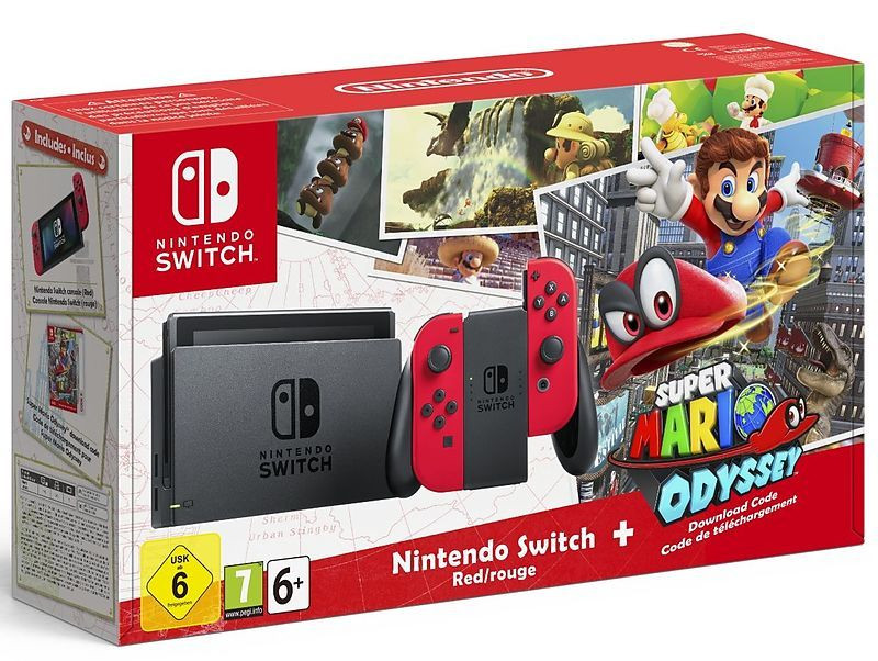 Nintendo Switch Konsole - 32GB - Rot + Mario Odyssey